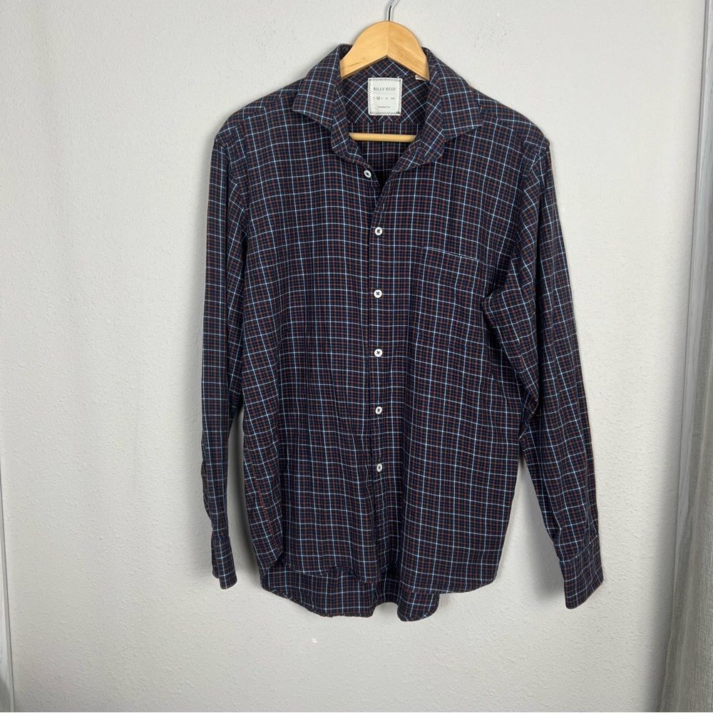 Billy Reid plaid button down blue and orange size medium Men's Shirt Longsleeve